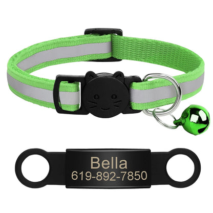 Personalized Reflective Cat Collar with Engraved ID Nameplate and Bell - Anti-Lost Solution for Cats and Kittens