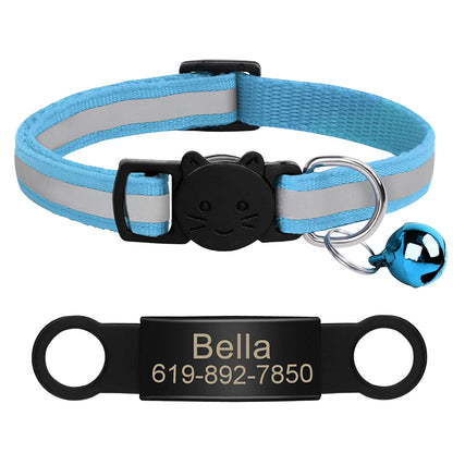 Personalized Reflective Cat Collar with Engraved ID Nameplate and Bell - Anti-Lost Solution for Cats and Kittens